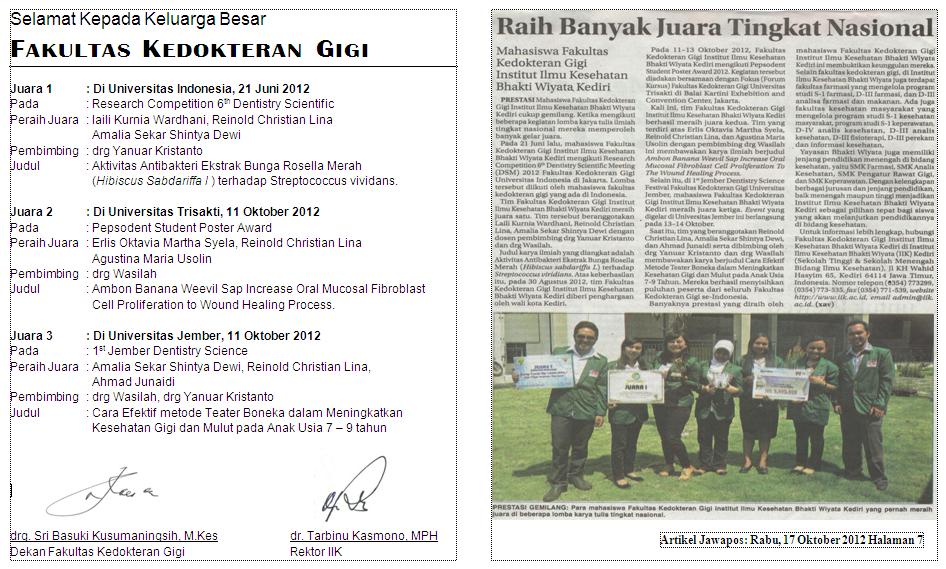 Prestasi Mahasiswa Fakultas Kedokteran Gigi